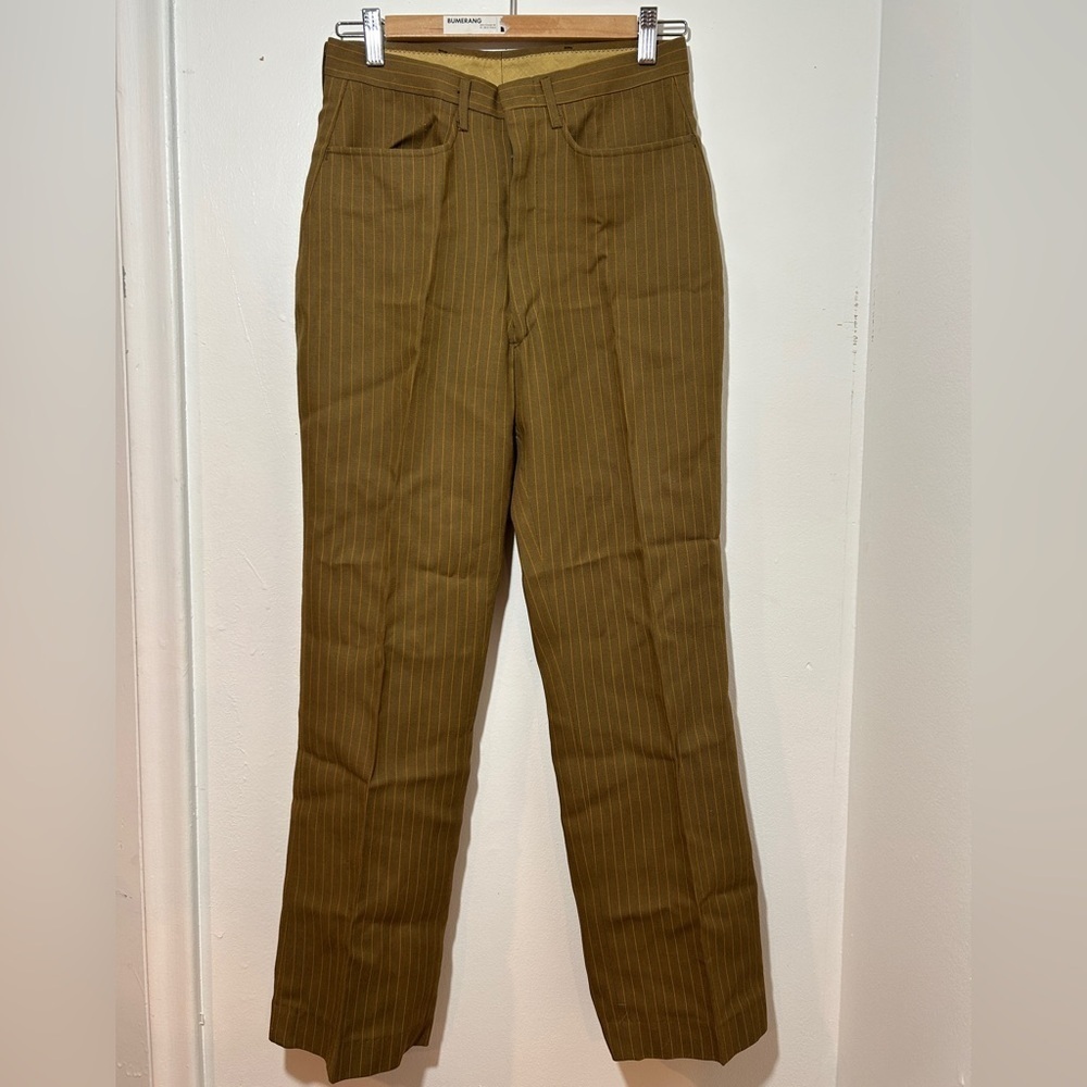 Vintage eclectic, grandpa Brown cotton Pinstripe Trousers Size 28”